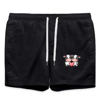 Kuh Paar Liebe Valentinstag - Badeshorts - Schwarz - Vorne - AI Model Male 185 light (185cm)
