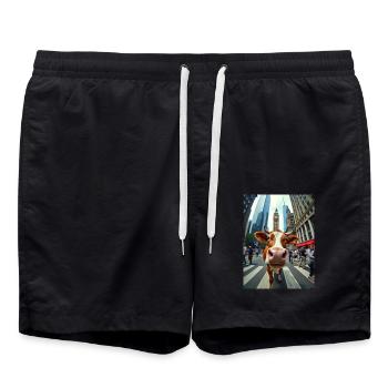 Selfie de vache drôle dans la ville - Short de bain - noir - Devant - AI Model Male 185 light (185cm)