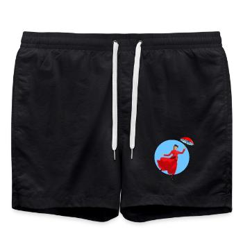 Rote Dame mit Regenschirm-Twist - Badeshorts - Schwarz - Vorne - AI Model Male 185 light (185cm)