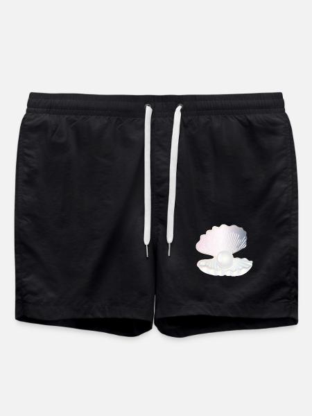 irisierende geöffnete Muschel mit großer Perle - Badeshorts - Schwarz