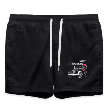 christmas oldtimer Autos lustiger Weihnachtsmann - Badeshorts - Schwarz - Vorne - AI Model Male 185 light (185cm)