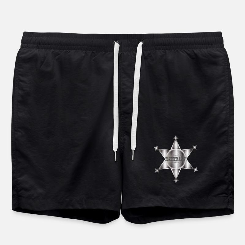 außergewöhnlicher silberfarbene Sheriffstern - Badeshorts - Schwarz