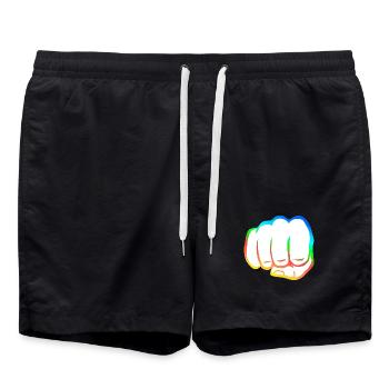 Geballte Faust bunt fist bump cool Logo Symbol - Badeshorts - Schwarz - Vorne - AI Model Male 185 light (185cm)