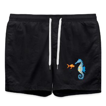 Poissons rouges et hippocampes comiques mignons - Short de bain - noir - Devant - AI Model Male 185 light (185cm)