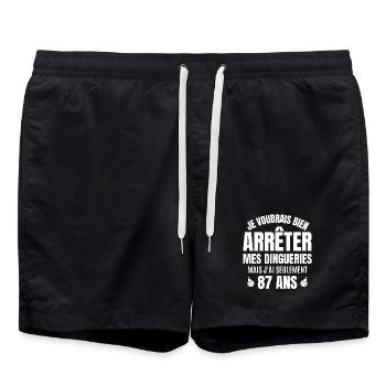 anniversaire 87 ans, anniversaire - Short de bain - noir - Devant - AI Model Male 185 light (185cm)