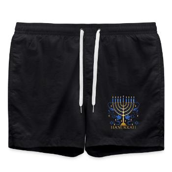 gold-colored Hanukkah candlestick with two doves - Swim Trunks - black - Front - AI Model Male 185 light (185cm)