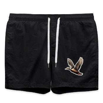 Ente im Flug – Detailzeichnung - Badeshorts - Schwarz - Vorne - AI Model Male 185 light (185cm)