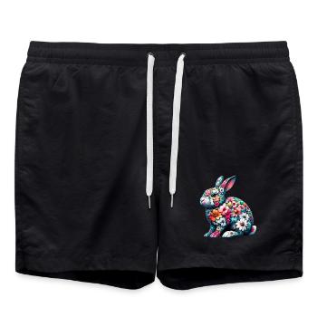 Rabbit decorated with flowers - Swim Trunks - black - Front - AI Model Male 185 light (185cm)