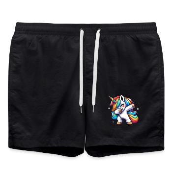 Dabbing Einhorn – Farbenfrohes, Lustiges Design - Badeshorts - Schwarz - Vorne - AI Model Male 185 light (185cm)