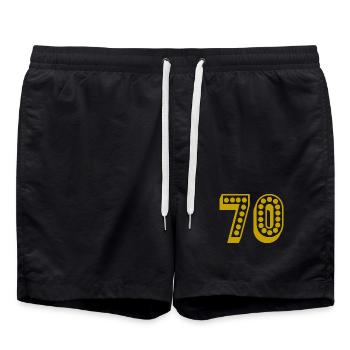 70. 70 YEARS. 70th ANNIVERSARY. 70 YEARS ANNIVERSARY. - Swim Trunks - black - Front - AI Model Male 185 light (185cm)