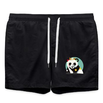 Panda géométrique avec couronne – Imprimé animal élégant - Short de bain - noir - Devant - AI Model Male 185 light (185cm)