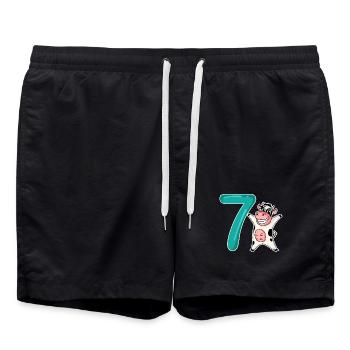 7. Geburtstag Motiv Kuh - 7 jahre alt - Badeshorts - Schwarz - Vorne - AI Model Male 185 light (185cm)