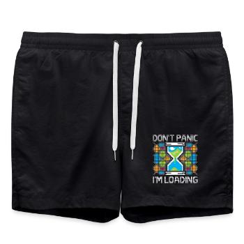 Pixel Gaming Loading – Don’t Panic Sanduhr - Badeshorts - Schwarz - Vorne - AI Model Male 185 light (185cm)
