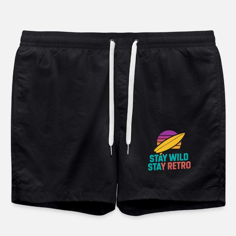 Stay Wild Stay Retro Surf - Badeshorts - Schwarz