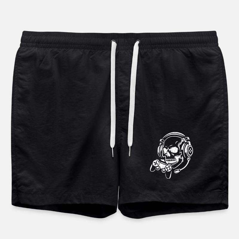 Skull with Gaming Headset Design - Swim Trunks - black