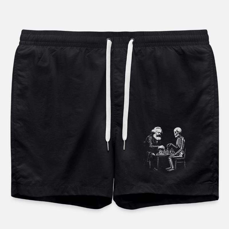Karl Marx plays chess with skeleton - Swim Trunks - black