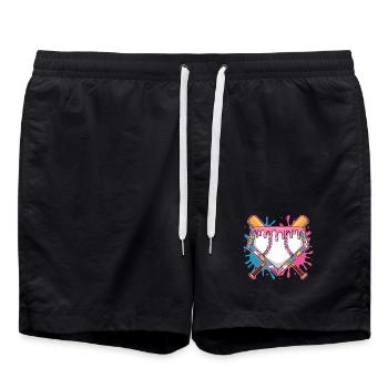 Plaque de baseball avec glaçage rose et batte - Short de bain - noir - Devant - AI Model Male 185 light (185cm)