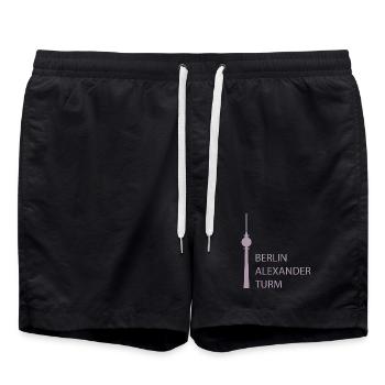Lustiger Berlin Fernsehturm Parodie Minimal  - Badeshorts - Schwarz - Vorne - AI Model Male 185 light (185cm)