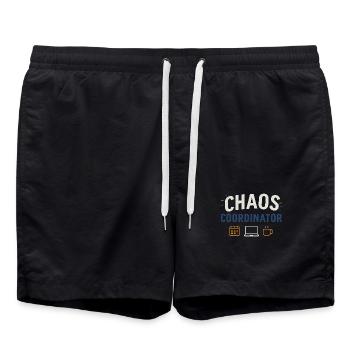 Chaos Coordinator – Funny Sayings Shirt for Elt - Swim Trunks - black - Front - AI Model Male 185 light (185cm)