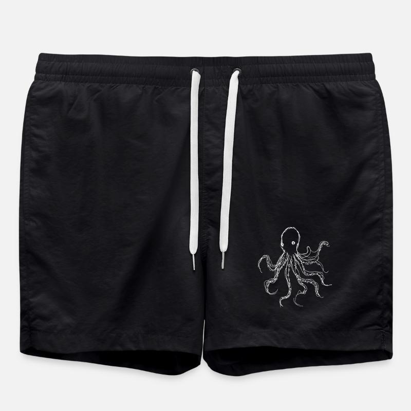 Bold Ink Octopus Line Art - Swim Trunks - black