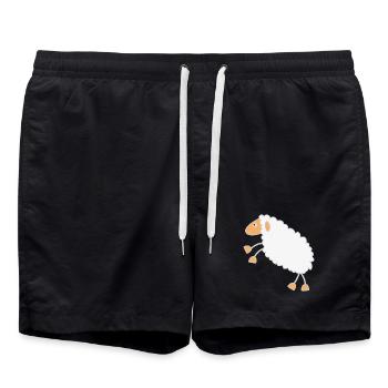Fluffy Sheep Cartoon Design - Swim Trunks - black - Front - AI Model Male 185 light (185cm)