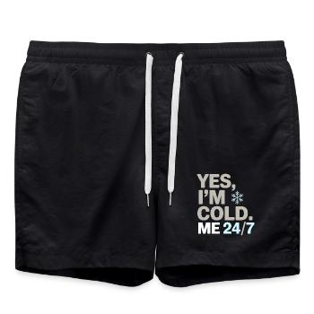 Ja, mir ist kalt 24/7 Schneeflocke Winter Humor Design - Badeshorts - Schwarz - Vorne - AI Model Male 185 light (185cm)