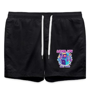 Level Up 1985 – Retro Arcade Automat Design - Swim Trunks - black - Front - AI Model Male 185 light (185cm)