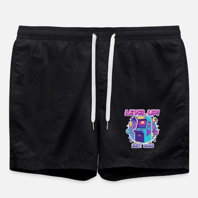 Level Up 1985 – Retro Arcade Automat Design - Swim Trunks - black