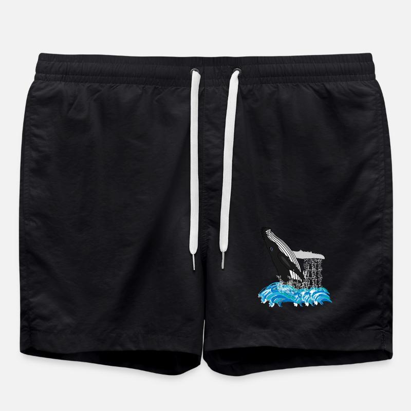 Buckelwal-Druck - Badeshorts - Schwarz