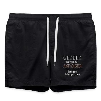 Patience is for beginners – Funny saying - Swim Trunks - black - Front - AI Model Male 185 light (185cm)