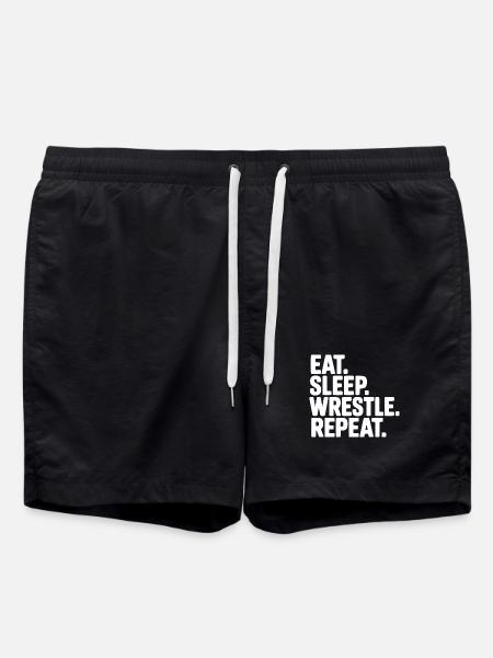 Eat. Sleep. Wrestle. Repeat. - Swim Trunks - black