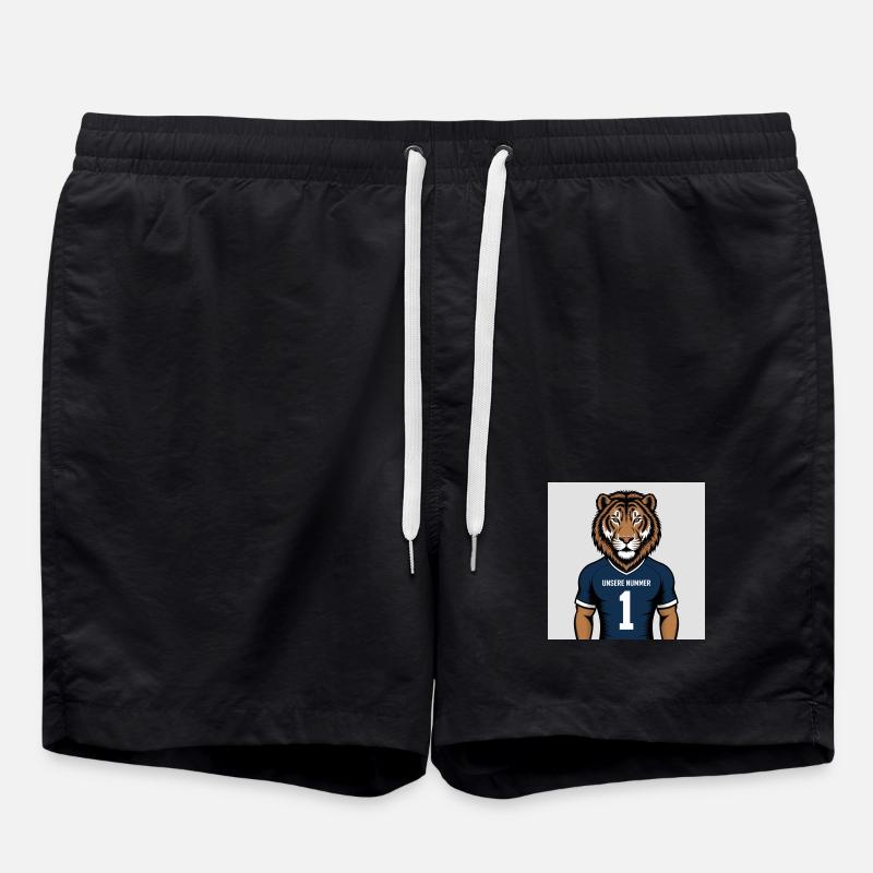 Tiger Mascot Jersey Print - Swim Trunks - black