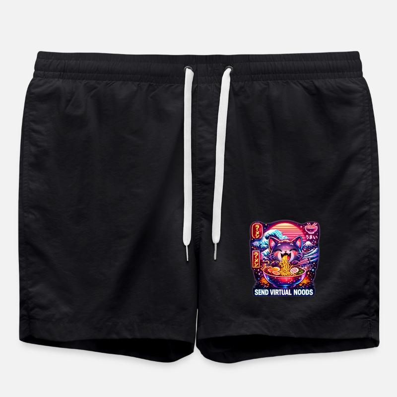 Ramen Neon Cat Kanagawa Retro - Swim Trunks - black