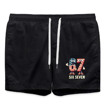 US Flag 67 Memes Six Seven - Badeshorts - Schwarz - Vorne - AI Model Male 185 light (185cm)
