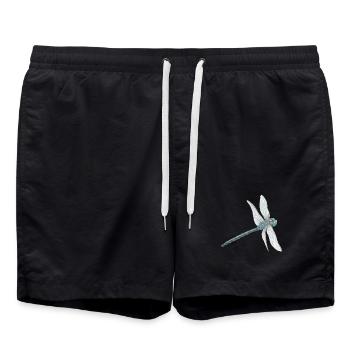 Blaugrüne Libelle Illustration - Badeshorts - Schwarz - Vorne - AI Model Male 185 light (185cm)