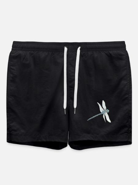 Teal Dragonfly Illustration - Swim Trunks - black