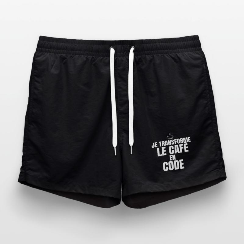 I turn coffee into code Swim Trunks