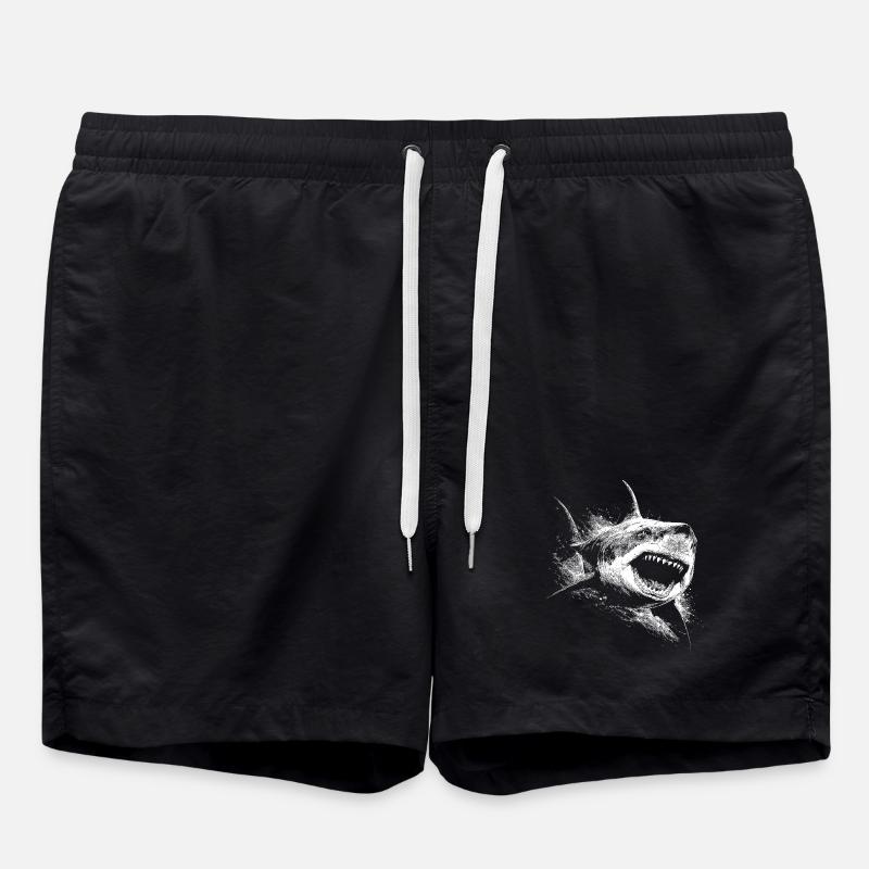 Black and White Shark Silhouette - Swim Trunks - black