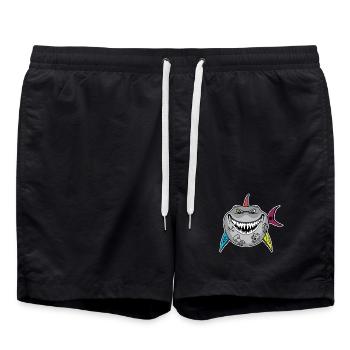 Dessin animé de requin tatoué avec des nageoires de crâne - Short de bain - noir - Devant - AI Model Male 185 light (185cm)