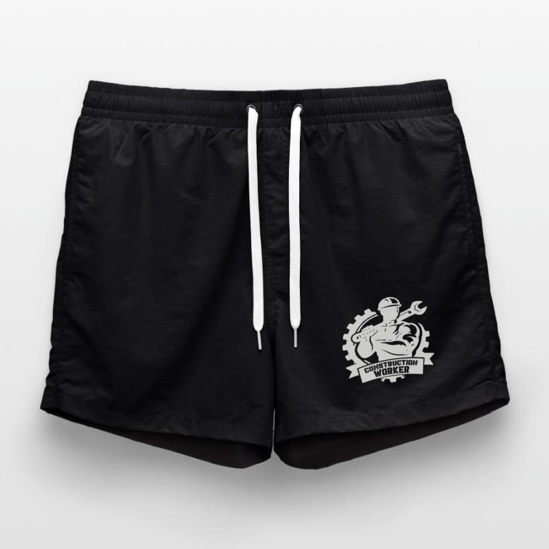 Strong construction worker with gears Swim Trunks