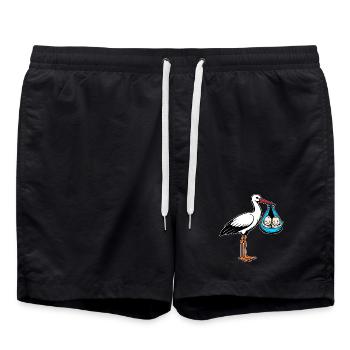 Storch mit Babys Zwillinge in Tuch blau - Badeshorts - Schwarz - Vorne - AI Model Male 185 light (185cm)