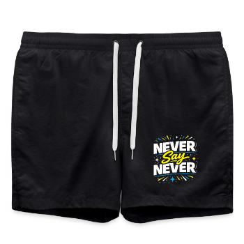 Never Say Never Typografie-Burst - Badeshorts - Schwarz - Vorne - AI Model Male 185 light (185cm)