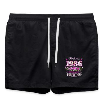 Cadeau 40 Ans Femme - Anniversaire 1986 Floral - Short de bain - noir - Devant - AI Model Male 185 light (185cm)
