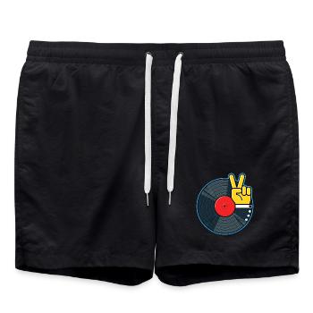 Vinyl Album with Hand Showing Peace Sign - Swim Trunks - black - Front - AI Model Male 185 light (185cm)