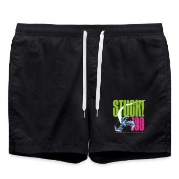 STUCK! 100 Shield Cracked - Swim Trunks - black - Front - AI Model Male 185 light (185cm)