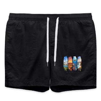Australien Urlaub Travel – Outback & Kultur Motiv - Badeshorts - Schwarz - Vorne - AI Model Male 185 light (185cm)