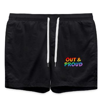 Out and proud LGBT rainbow pride - Swim Trunks - black - Front - AI Model Male 185 light (185cm)