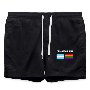Vous êtes en sécurité ici Drapeaux de signalisation LGBT - Short de bain - noir - Devant - AI Model Male 185 light (185cm)