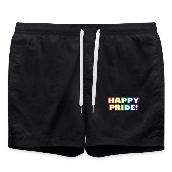 Happy Gay Pride Rainbow LGBTQ - Swim Trunks - black - Front - AI Model Male 185 light (185cm)