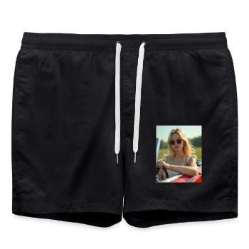 Frau, die ein Cabrio fährt - Badeshorts - Schwarz - Vorne - AI Model Male 185 light (185cm)